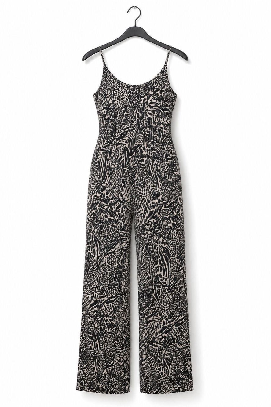 Mimi Chica Animal Print Wide Leg Spaghetti Strap Jumpsuit L NWOT D-1